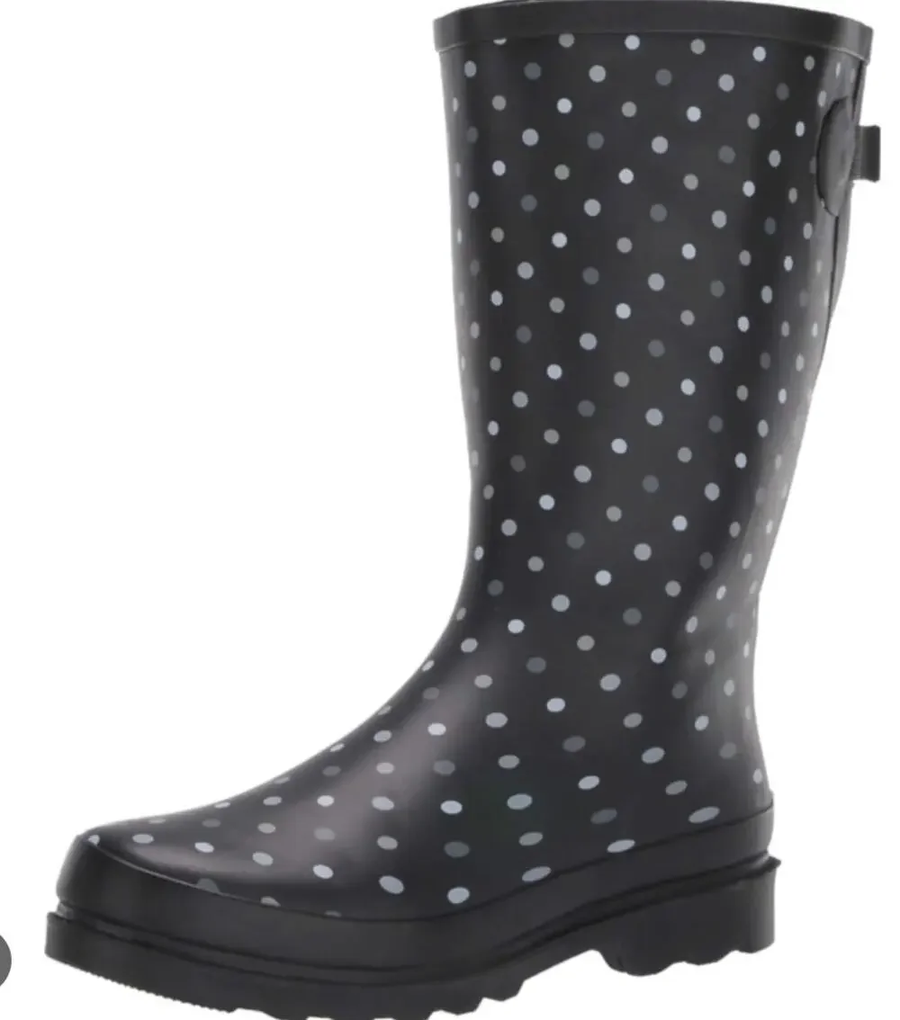 Western Chief Rain Boots 10 NWT NEW Simple Dot Black Waterproof Mid Calf
